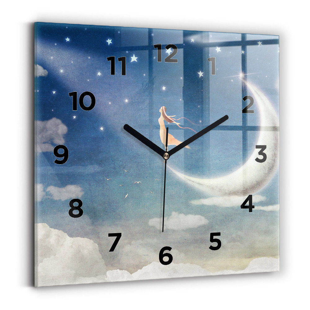 Ceas perete din sticlă pătrat Fata pe luna