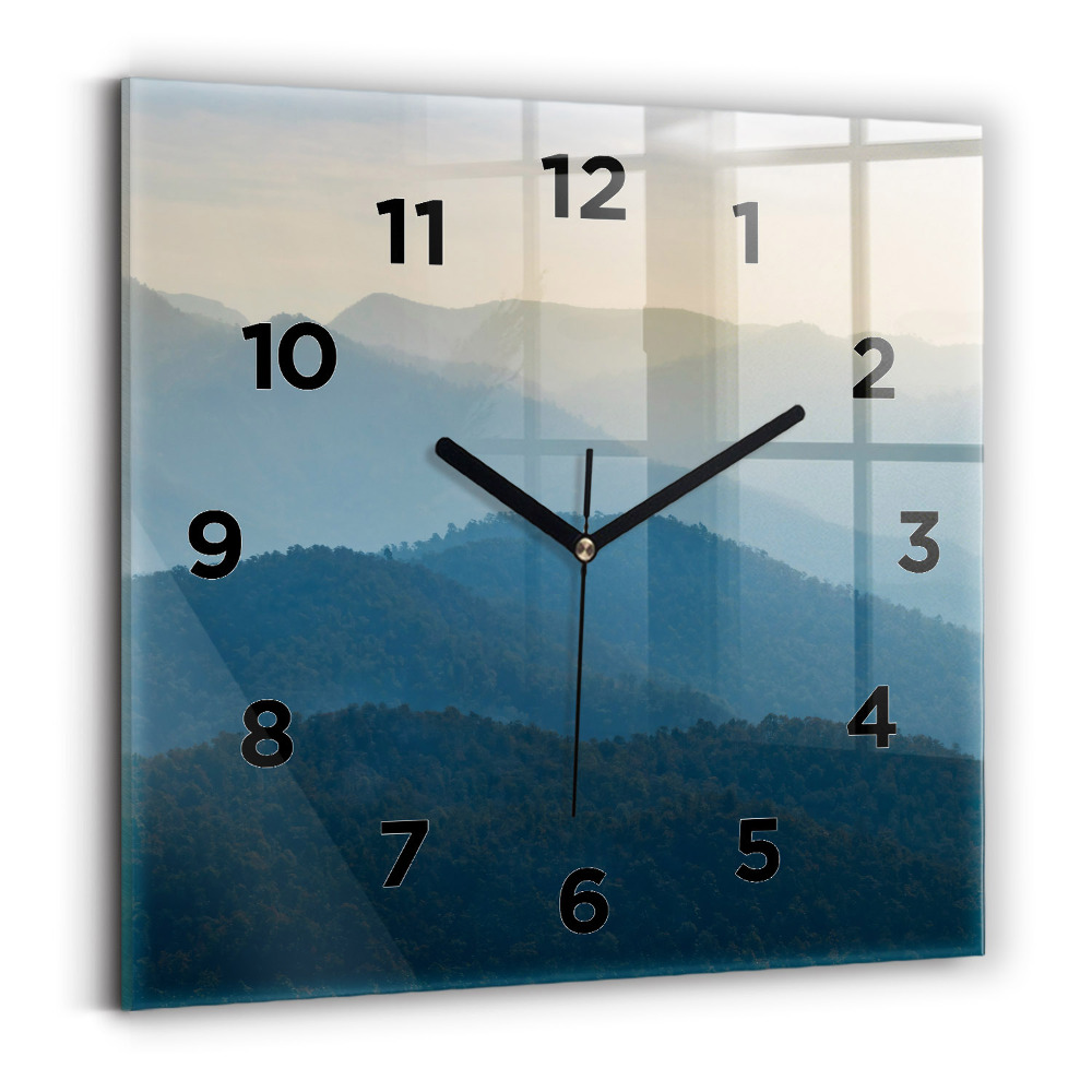 Ceas pătrat de perete din sticlă Peisaj montan abstract