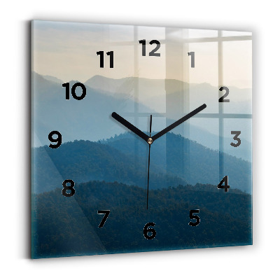 Ceas pătrat de perete din sticlă Peisaj montan abstract