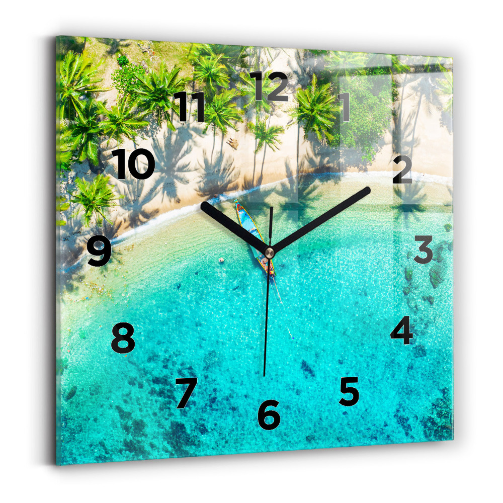 Ceas perete din sticlă pătrat Plaja tropicală Koh Tao