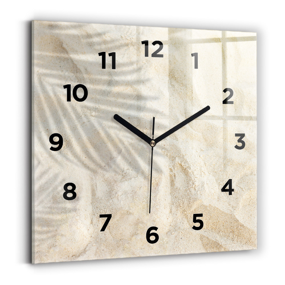 Ceas de sticlă pe perete pătrat Umbra unui palmier în nisip