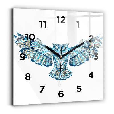 Ceas de sticlă pe perete pătrat Bufniță în zbor