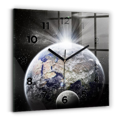 Ceas pătrat de perete din sticlă Pământ Lună Soare
