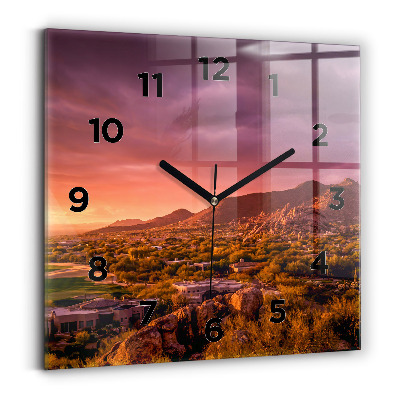 Ceas pătrat de perete din sticlă Apus de soare North Scottsdale