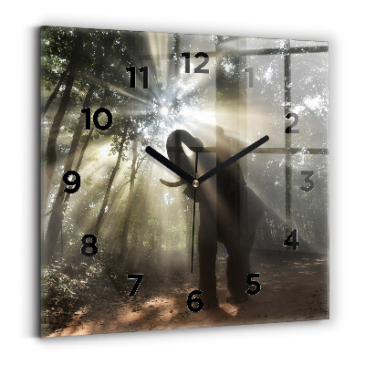 Ceas din sticlă pătrat Elefant în junglă