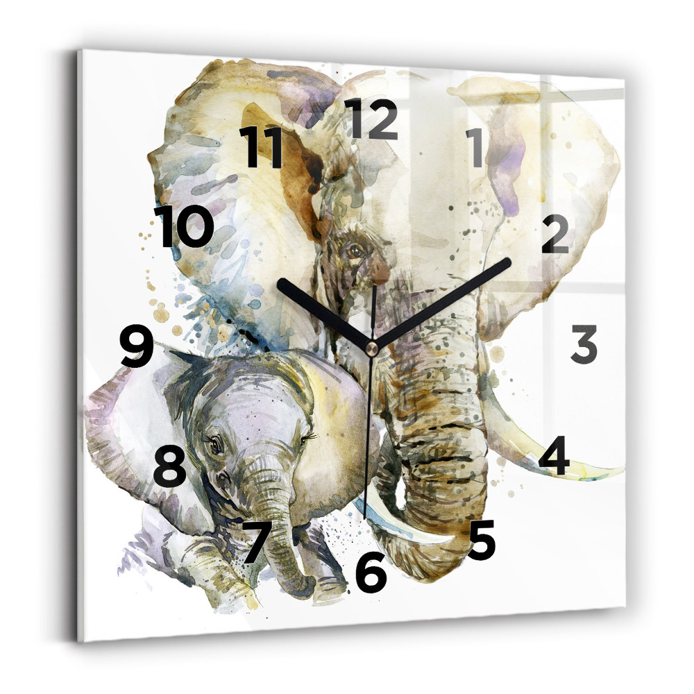 Ceas de sticlă pe perete pătrat Animalele elefanți pictate