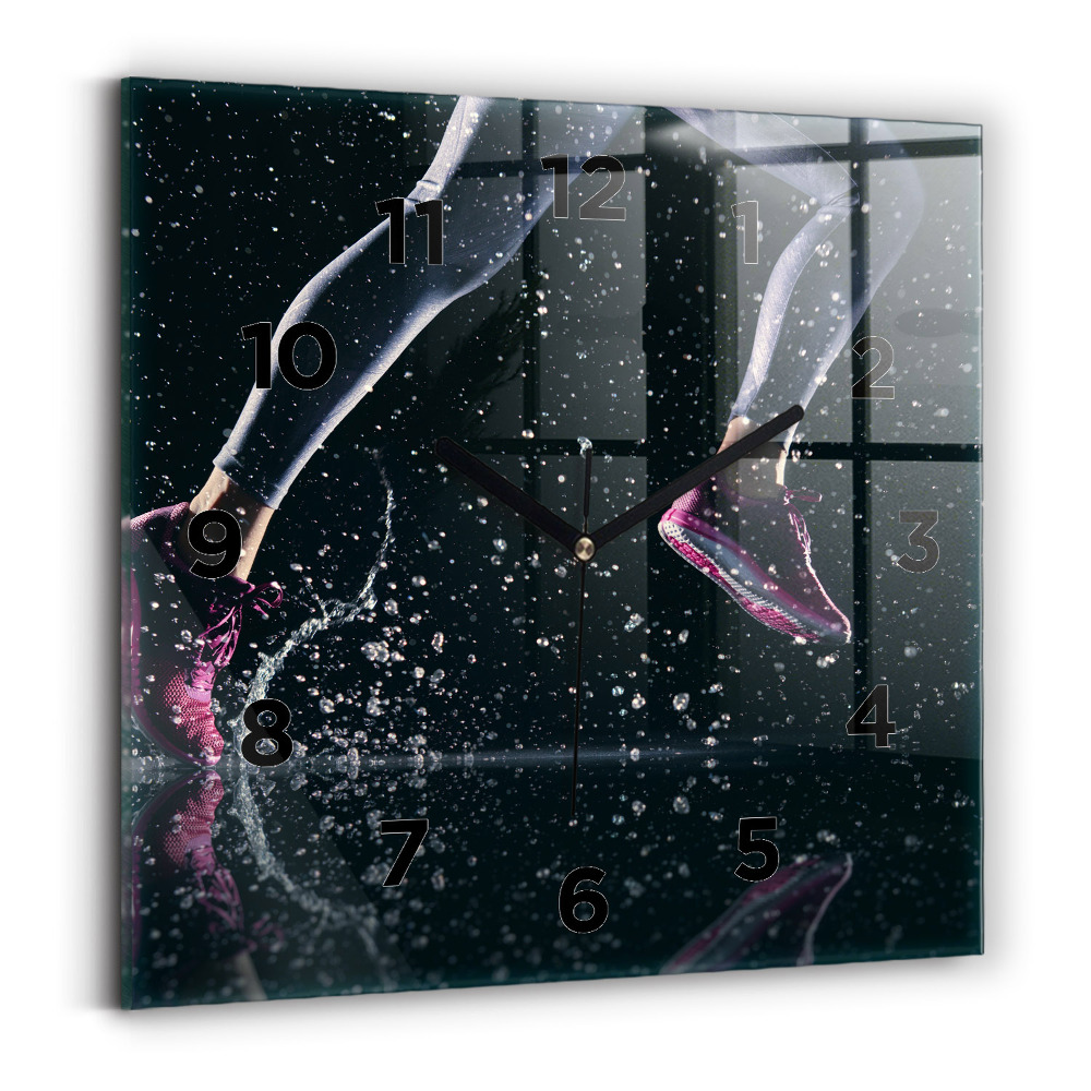 Ceas perete din sticlă pătrat Stil de viață sănătos și alergare