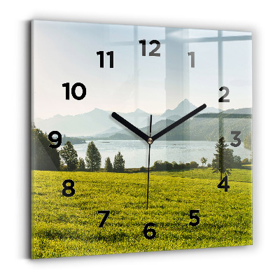Ceas de sticlă pe perete pătrat Munți și câmp