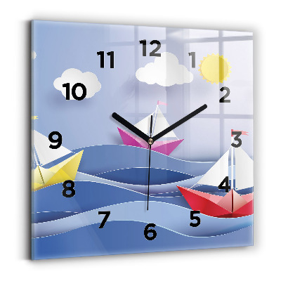 Ceas din sticlă pătrat Barci cu pânze origami colorate