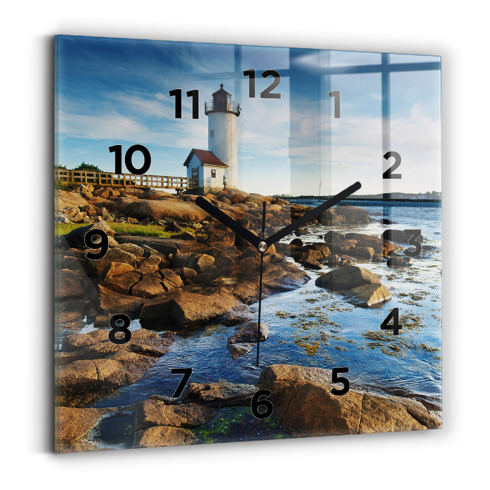 Ceas pătrat de perete din sticlă Farul Annisquam