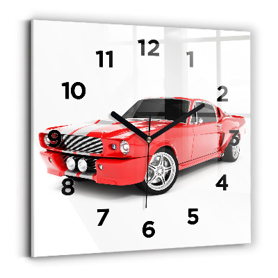 Ceas de sticlă pe perete pătrat Mașină sport
