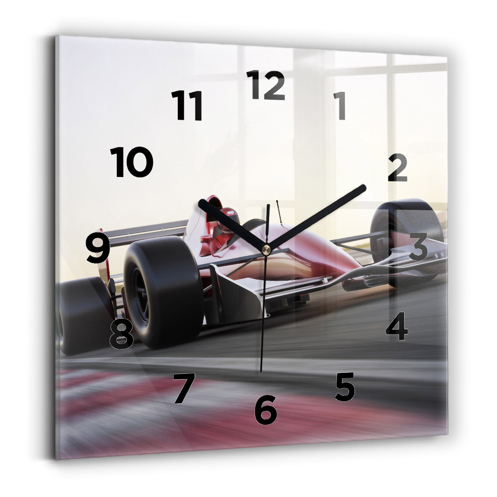 Ceas de sticlă pe perete pătrat Mașină sport de curse