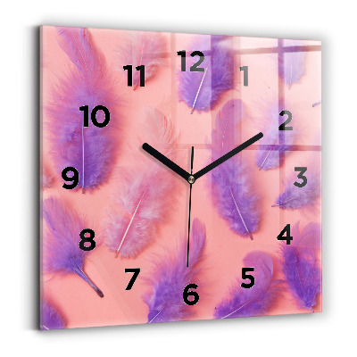 Ceas de sticlă pe perete pătrat Pene colorate