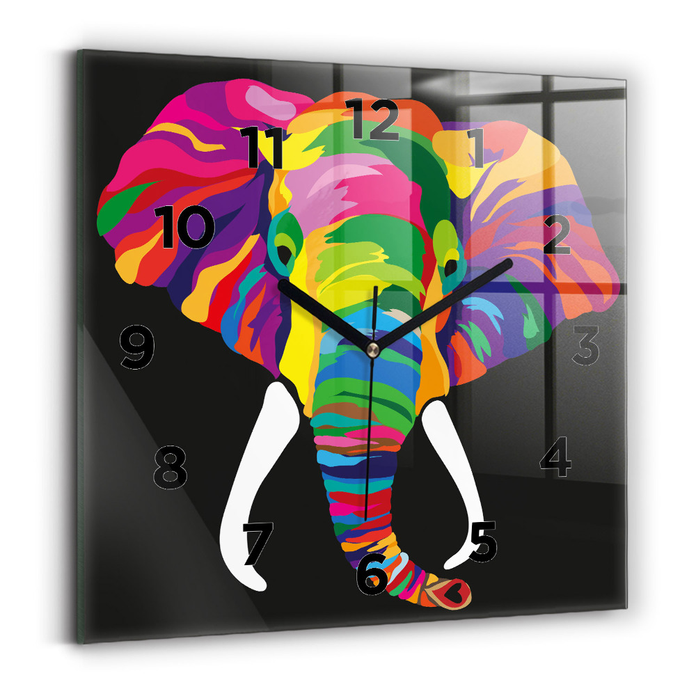 Ceas de sticlă pe perete pătrat Elefant colorat