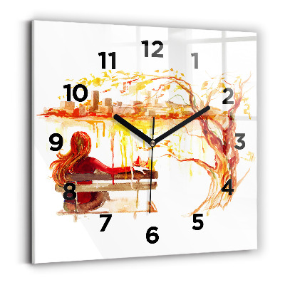 Ceas pătrat de perete din sticlă Peisaj de toamnă