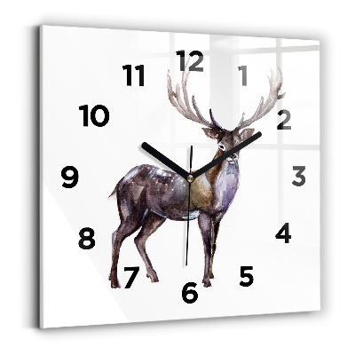 Ceas pătrat de perete din sticlă Căprioara este regele pădurii