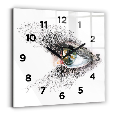 Ceas perete din sticlă pătrat Desen al unui ochi uman