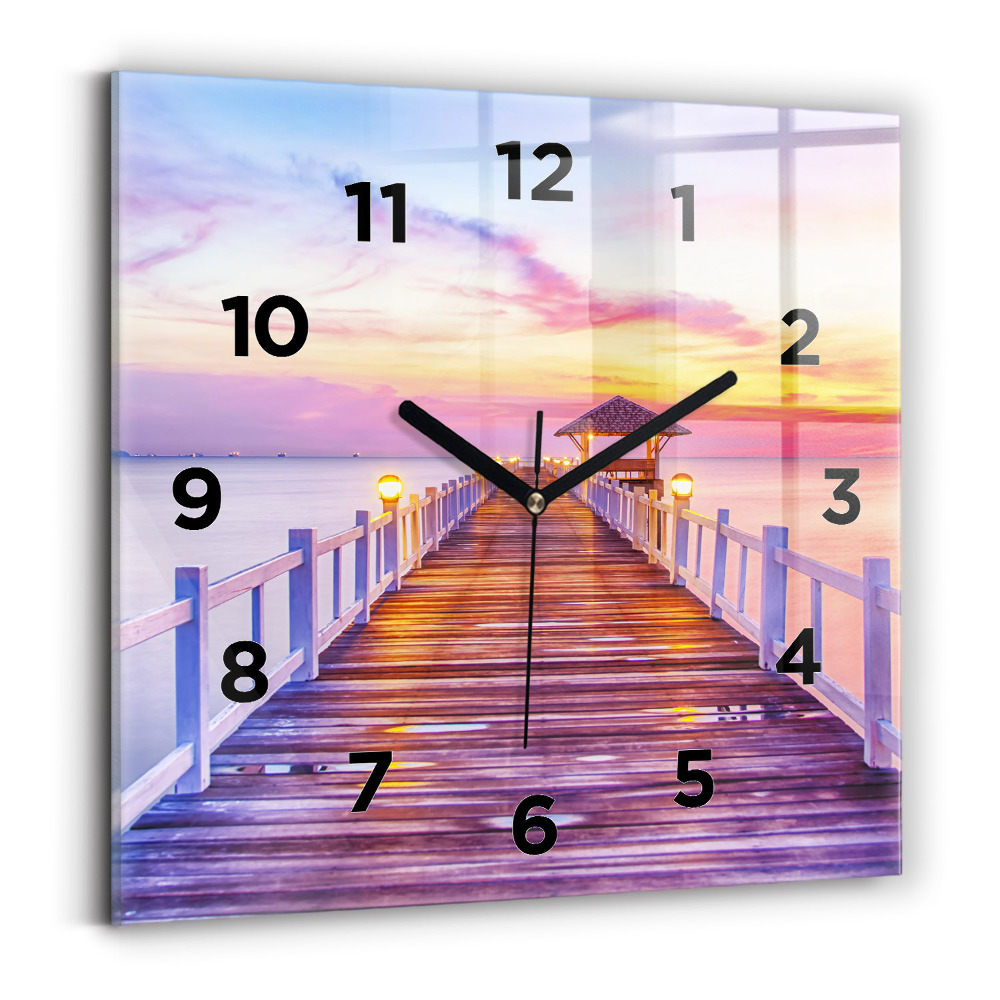 Ceas de sticlă pe perete pătrat Pod în port seara