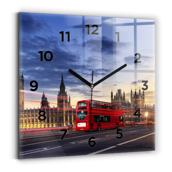 Ceas din sticlă pătrat Autobuzul roșu din Londra