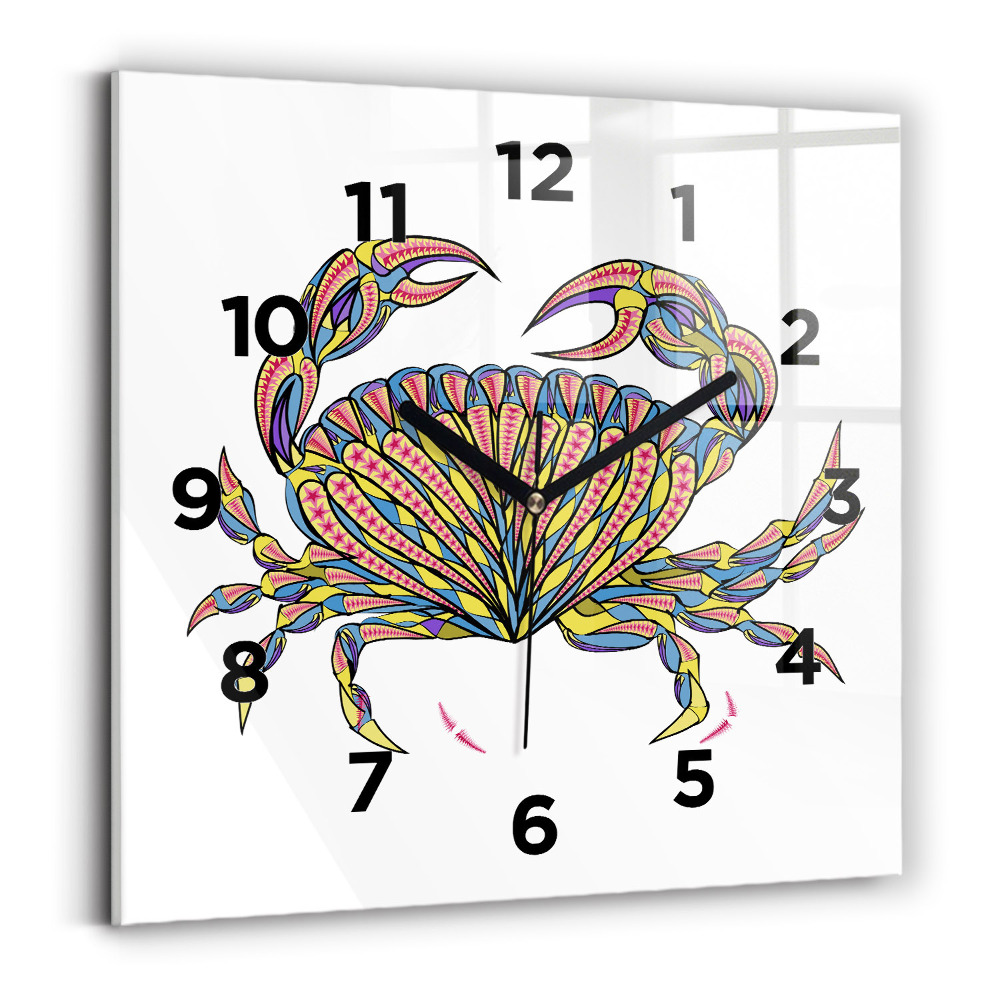 Ceas de sticlă pe perete pătrat Crab etnic
