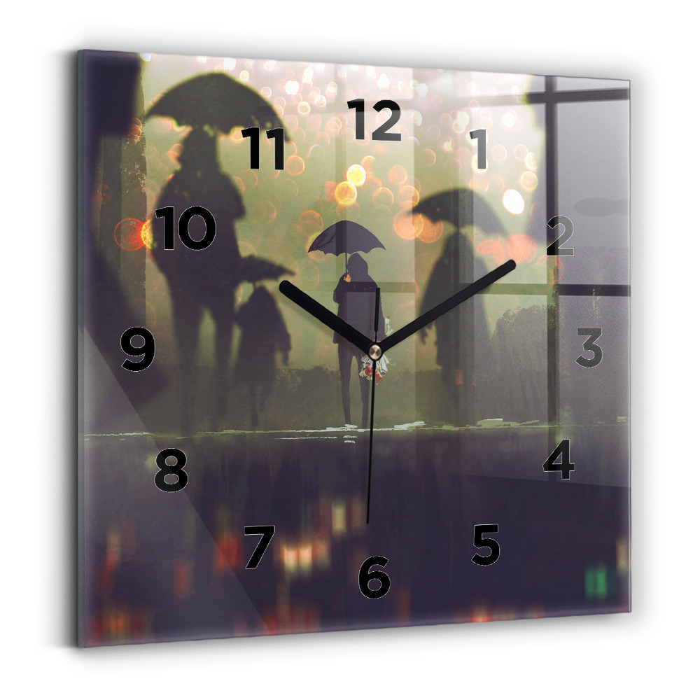 Ceas de sticlă pe perete pătrat Oameni cu umbrele