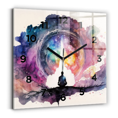 Ceas perete din sticlă pătrat Meditație stil de viață