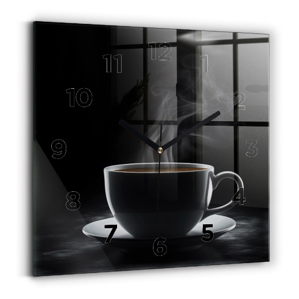 Ceas din sticlă pătrat O ceașcă de cafea neagră