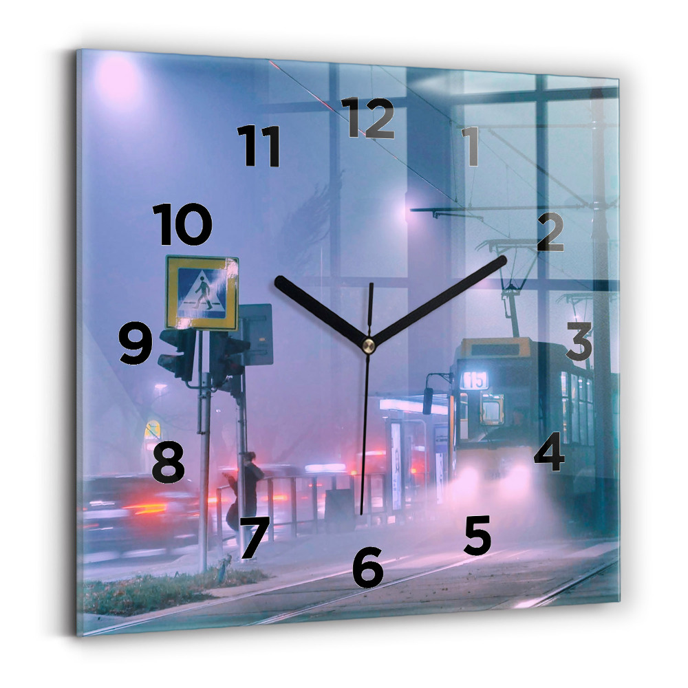 Ceas pătrat de perete din sticlă Varșovia în ceață