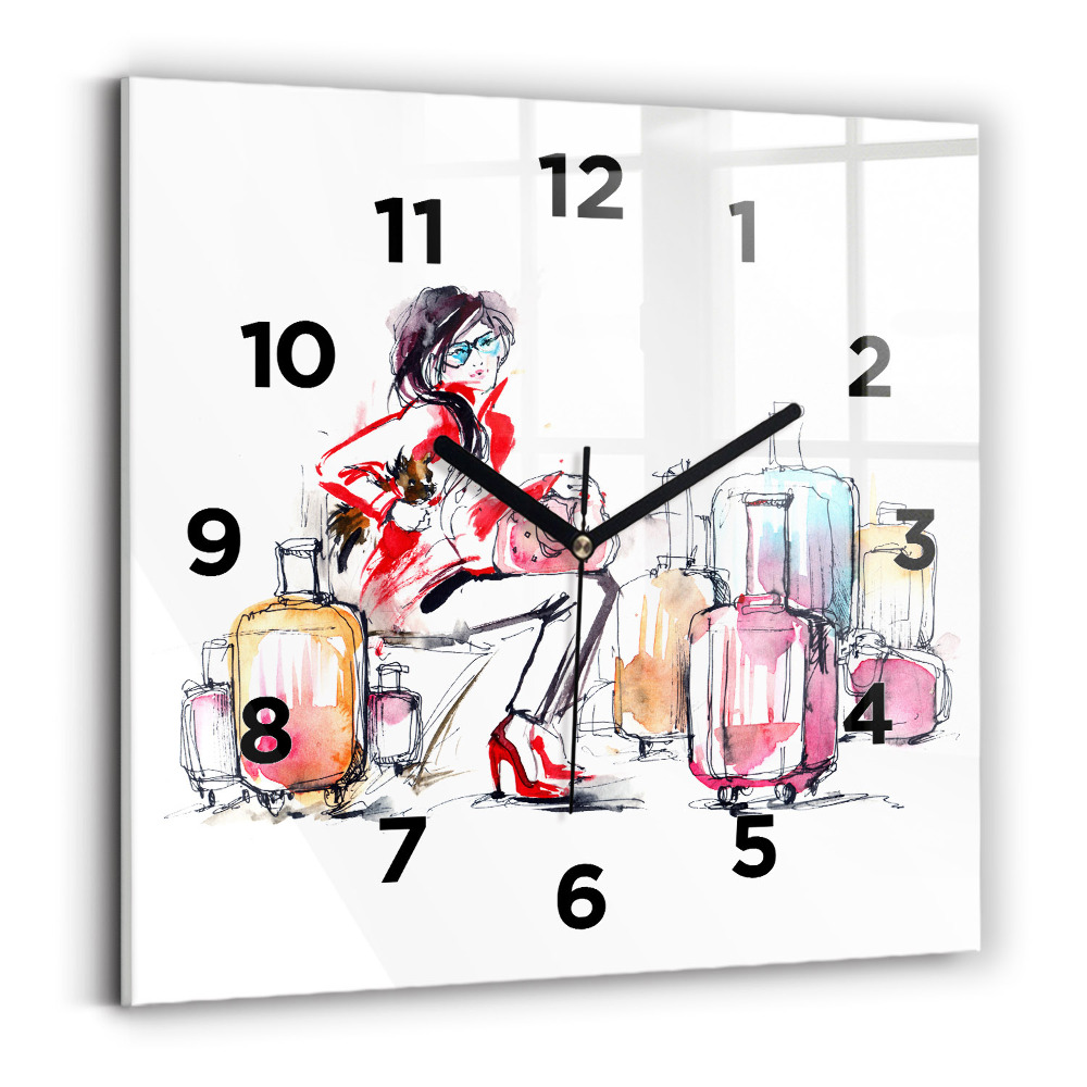 Ceas din sticlă pătrat Femeie cu valize