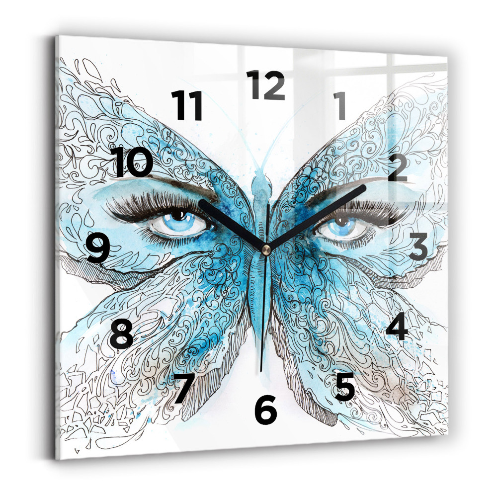 Ceas perete din sticlă pătrat Față în formă de fluture