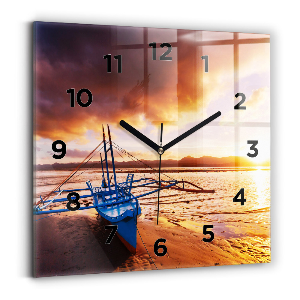 Ceas din sticlă pătrat Barcă și apus