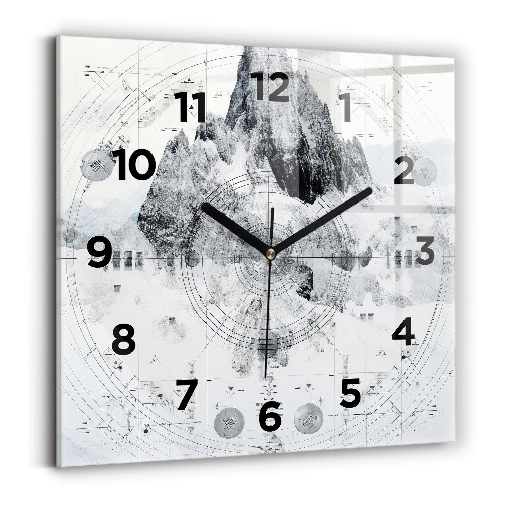 Ceas pătrat de perete din sticlă Munți de desene animate