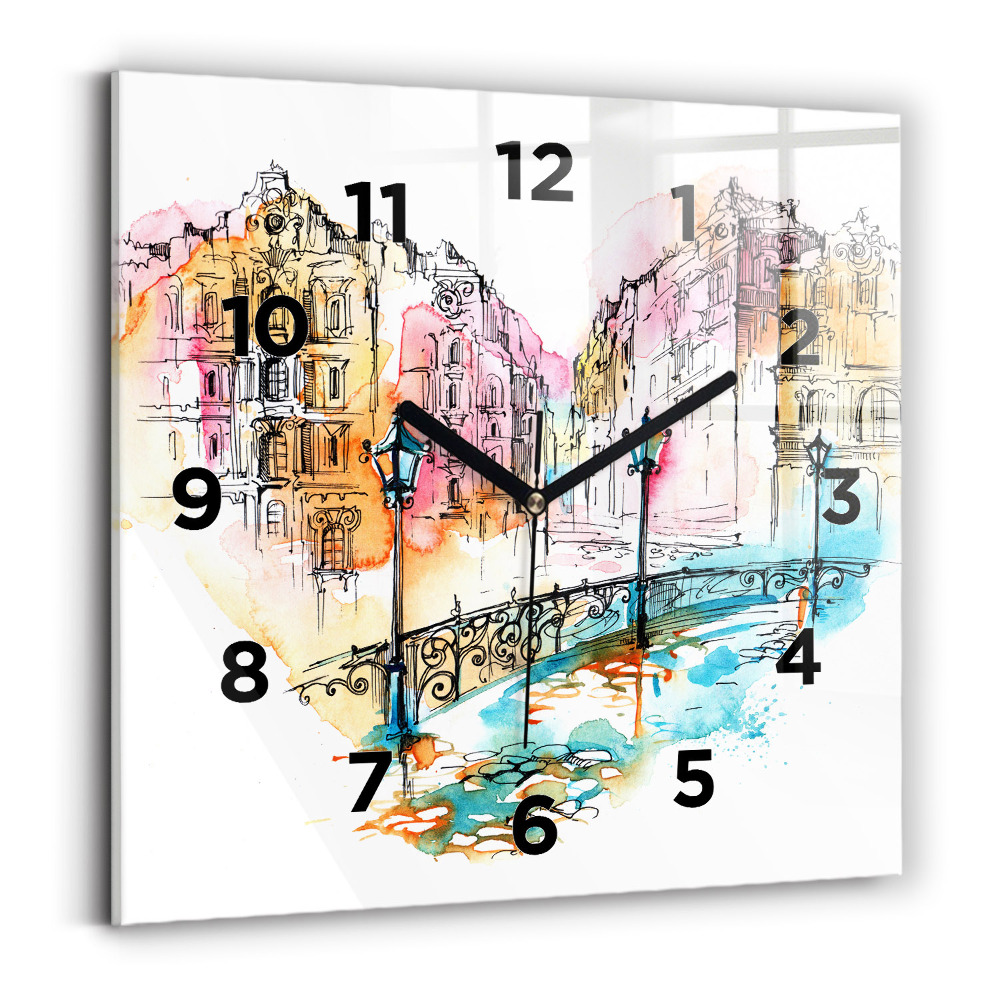 Ceas perete din sticlă pătrat Arhitectură pictată