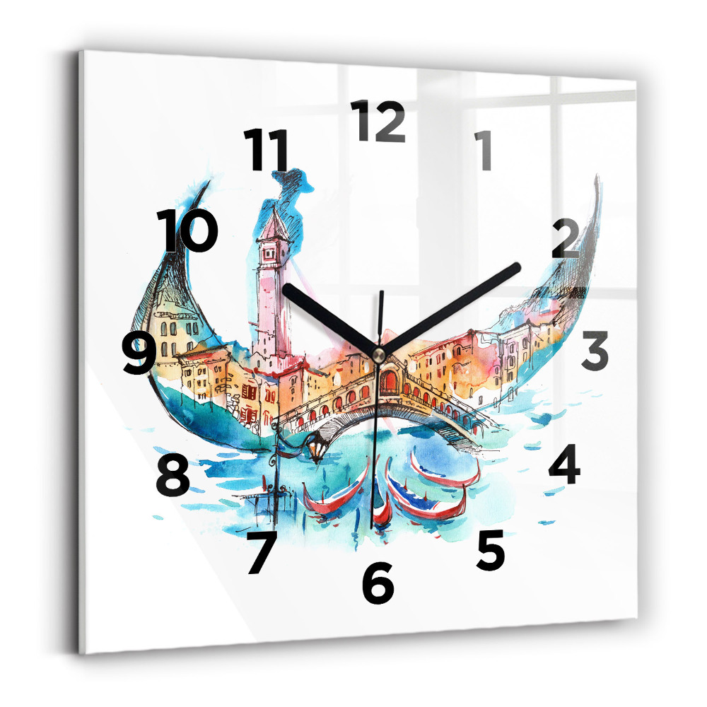 Ceas de sticlă pe perete pătrat Italia - Gondola venețiană