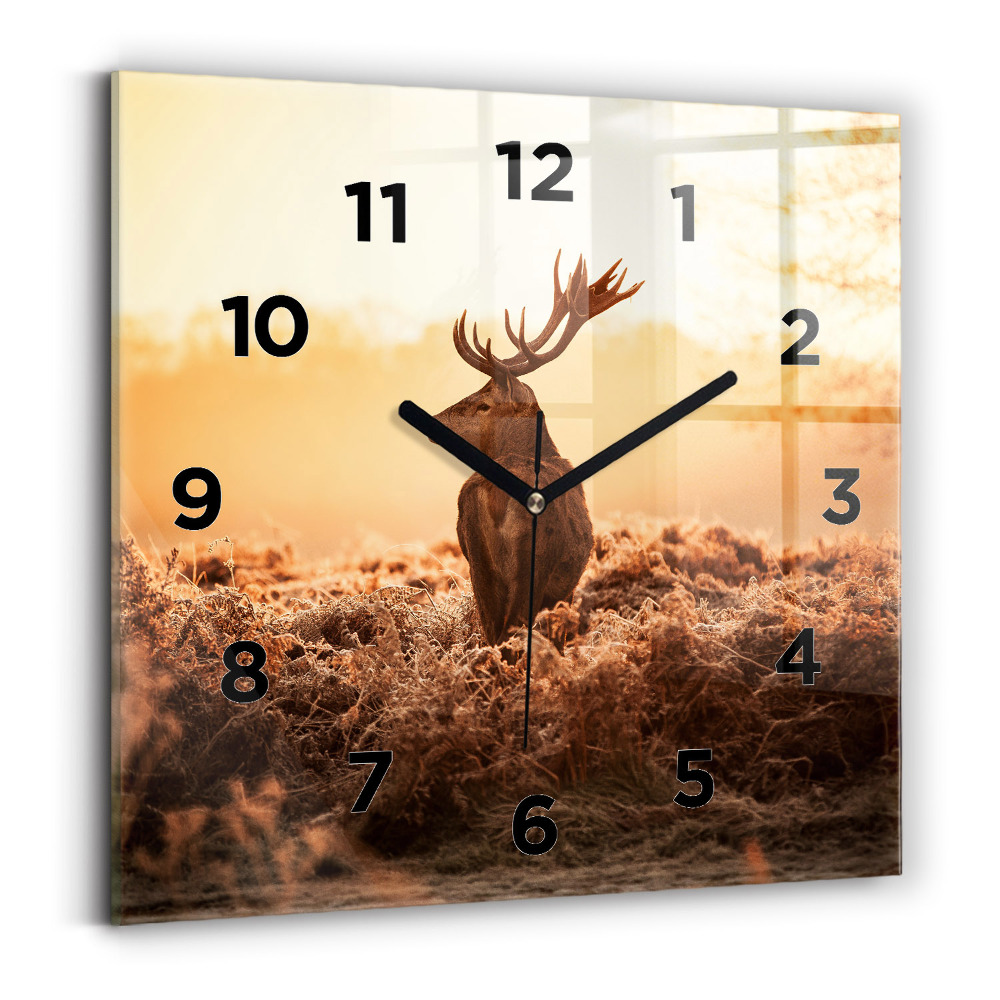 Ceas pătrat de perete din sticlă Căprioare la răsărit