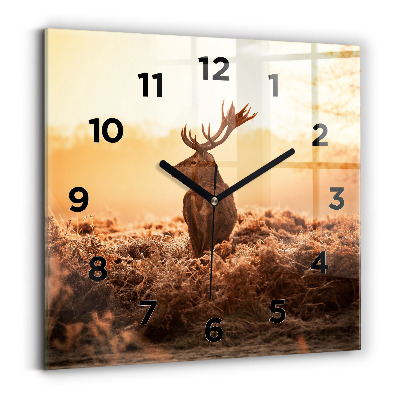 Ceas pătrat de perete din sticlă Căprioare la răsărit