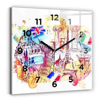 Ceas de sticlă pe perete pătrat Țări atractive ale lumii