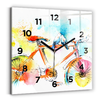 Ceas pătrat de perete din sticlă Bicicleta pictata