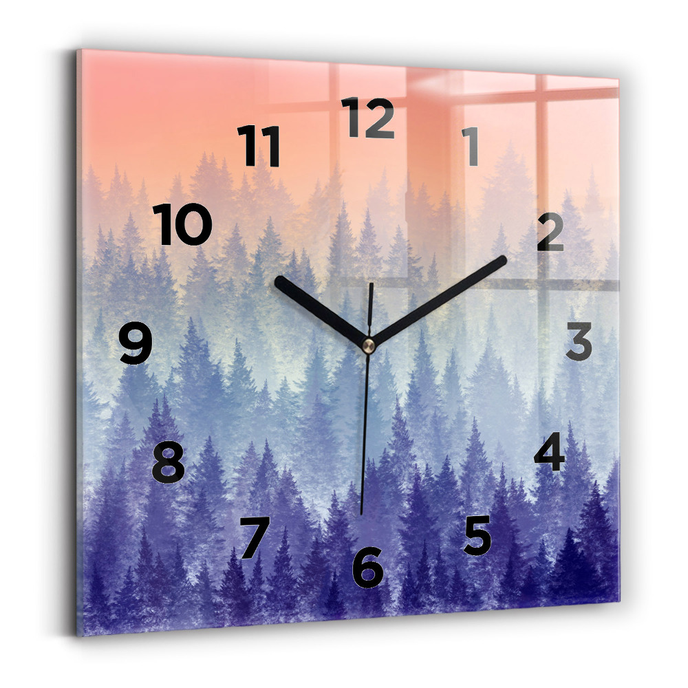 Ceas perete din sticlă pătrat Pădure în ceață