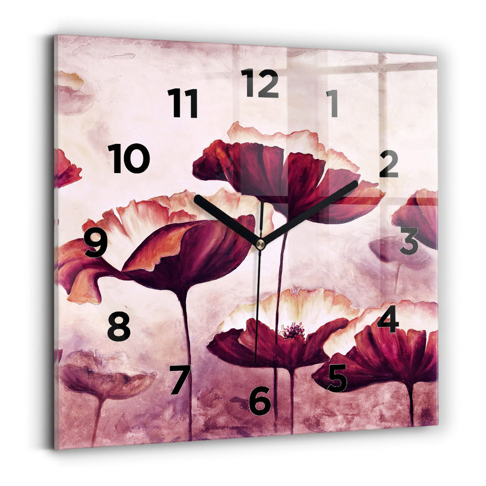Ceas de sticlă pe perete pătrat Flori înflorite de maci