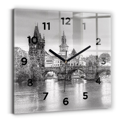Ceas pătrat de perete din sticlă Podul Carol din Praga