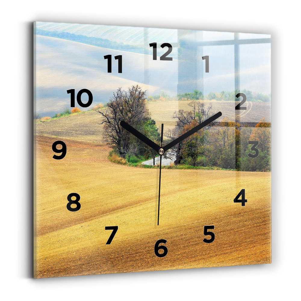 Ceas de sticlă pe perete pătrat Peisaj rural din Moravia