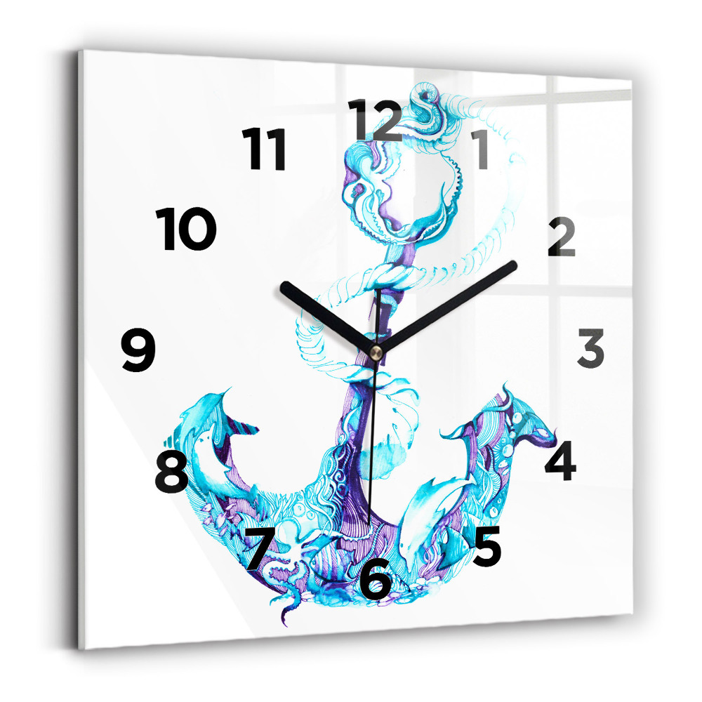 Ceas perete din sticlă pătrat Ancoră de mare