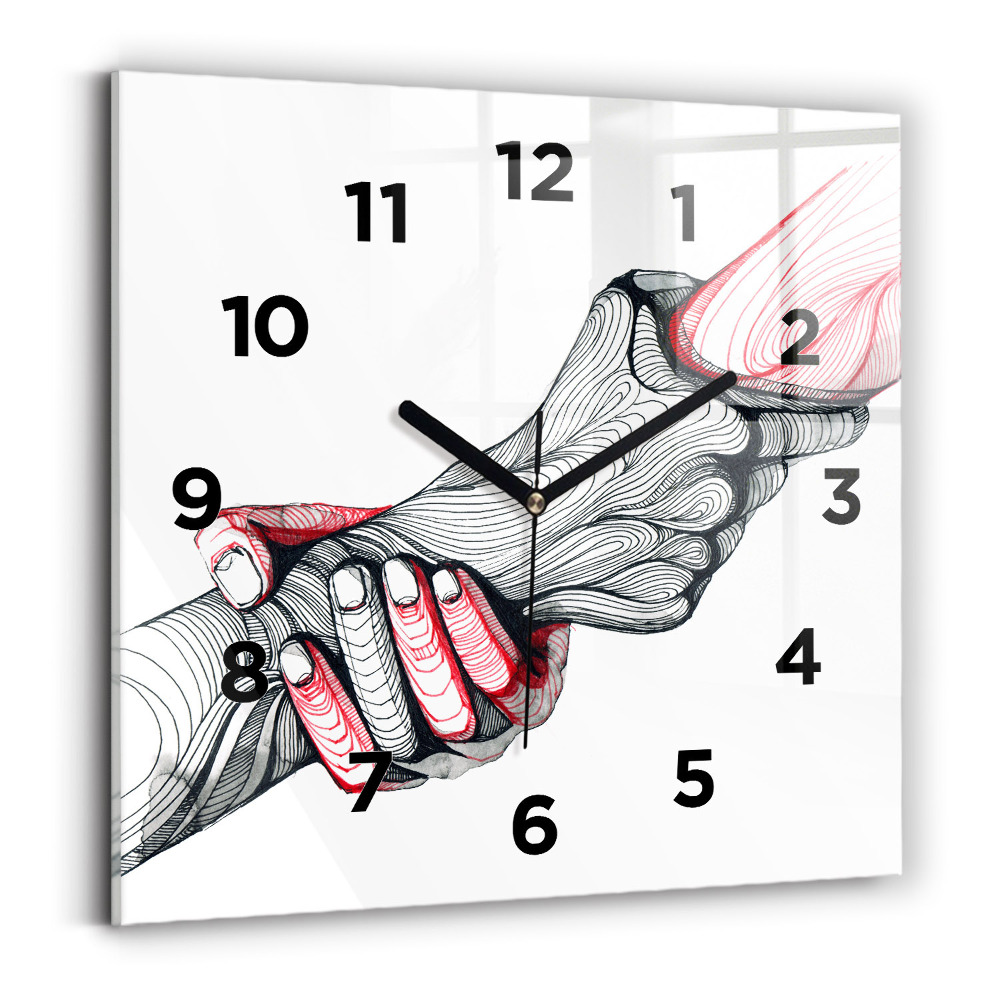 Ceas pătrat de perete din sticlă Se țin de mâini