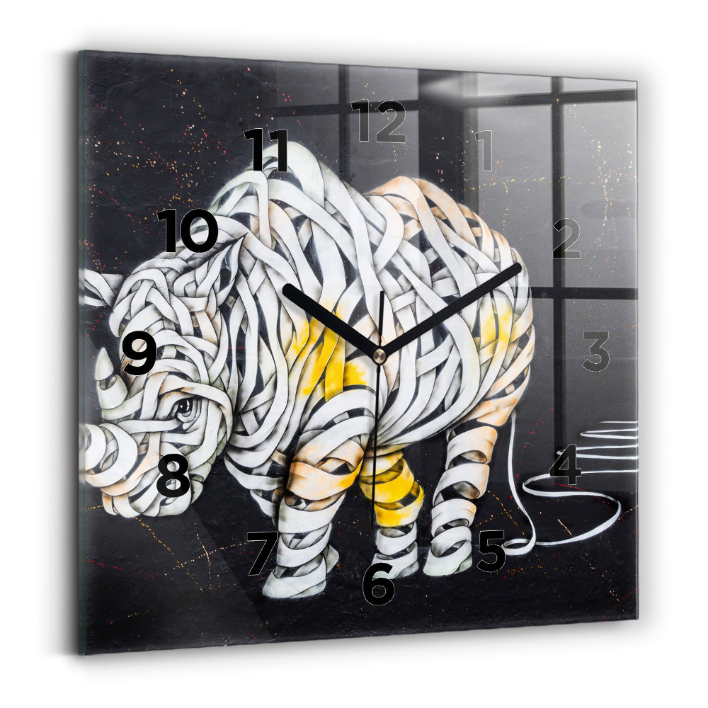 Ceas pătrat de perete din sticlă Rinocer abstract