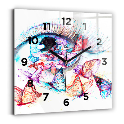 Ceas perete din sticlă pătrat Ochi colorat de fluturi