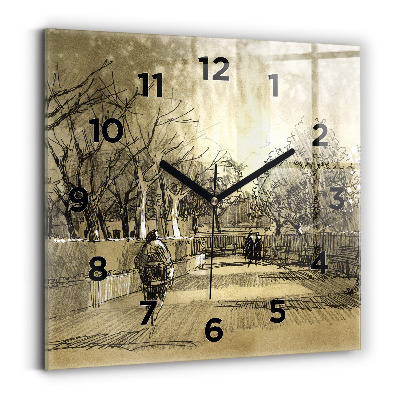 Ceas pătrat de perete din sticlă Parc și copaci în sepia