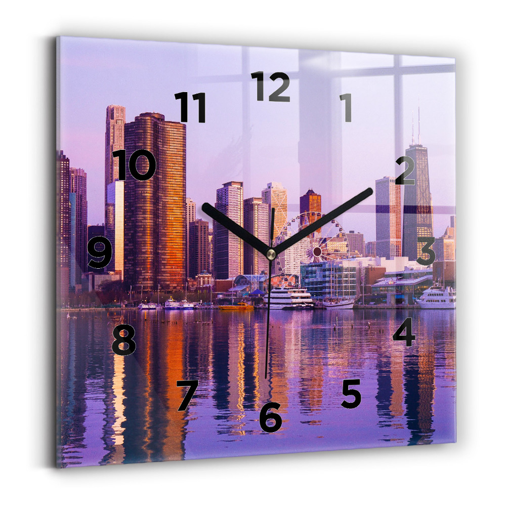 Ceas perete din sticlă pătrat Vedere asupra zgârie-norilor din SUA