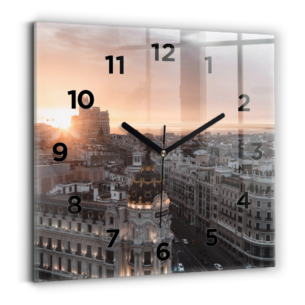 Ceas pătrat de perete din sticlă Orașe la apus