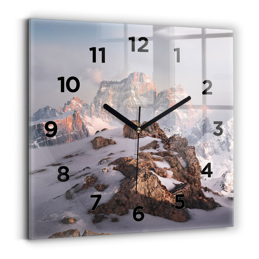 Ceas de sticlă pe perete pătrat Munte acoperit cu zăpadă